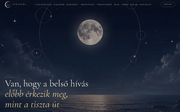 A lunavera.hu nyitóképernyője